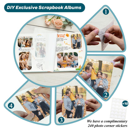 Álbum de fotos grande Rose Scrapbook con espacio para escribir, 100 páginas, álbum de fotos DIY para fotos de 3x5, 4x6, 5x7, 8x10, libro de recuerdos para bodas, bebés, familias, viajes, azul