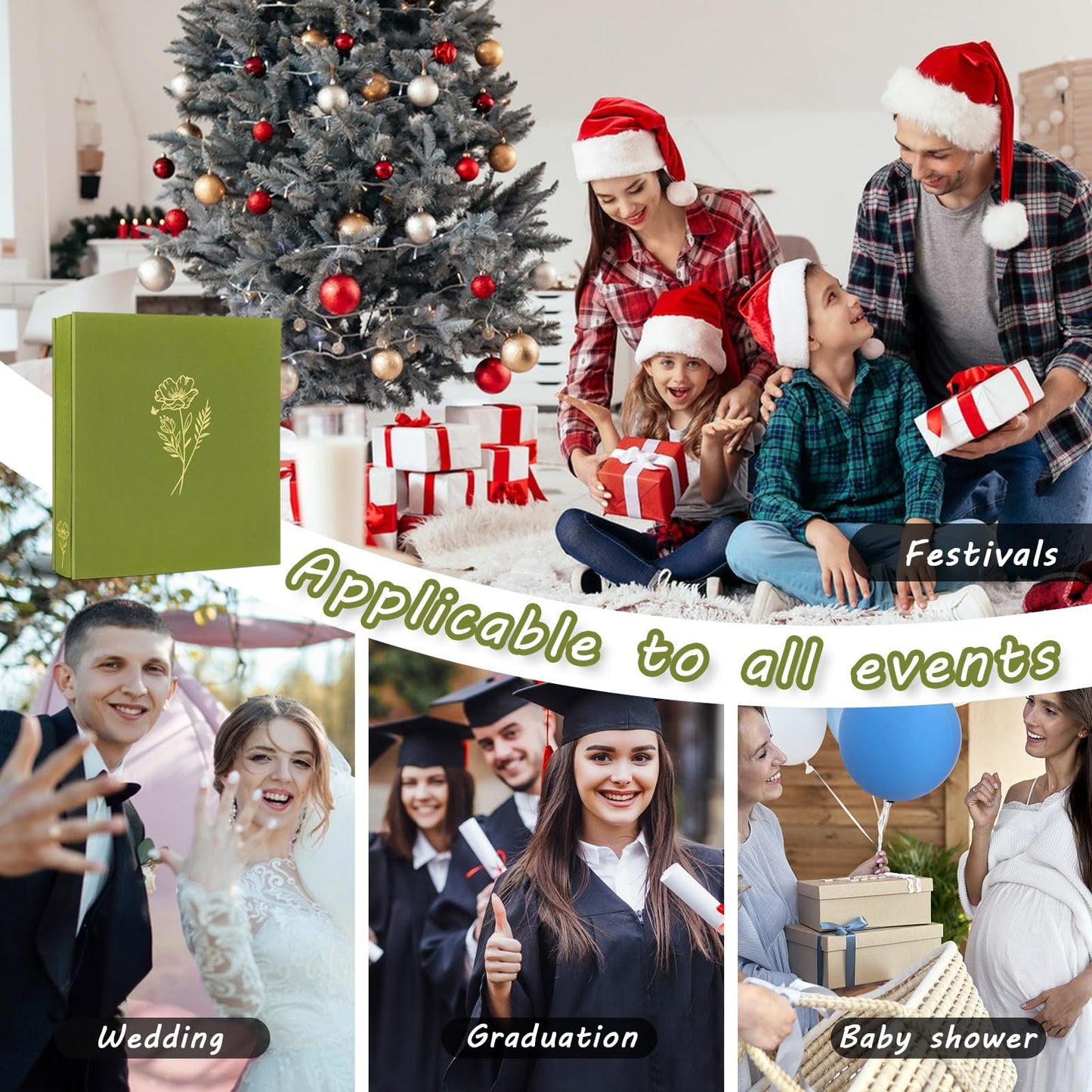 Álbum de fotos de 8x10 con capacidad para 100 fotos, 100 bolsillos, álbum de fotos con excelente cubierta de tela, libro de fotos para fotos de 8x10, álbum de fotos para viajes, bodas, recuerdos familiares, color oliva