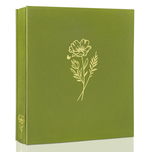 KUWORD | 8x10 Photo Album - Holds 100 Photos, Elegant Linen Fabric Cover with Gold Foil (Olive)