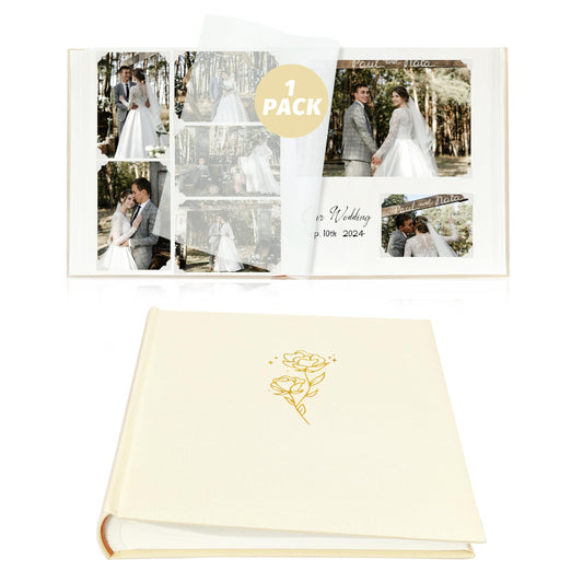 KUWORD | Rose Linen Scrapbook Album - 100 DIY Pages, Acid-Free for 4x6 5x7 8x10 Photos (Beige)