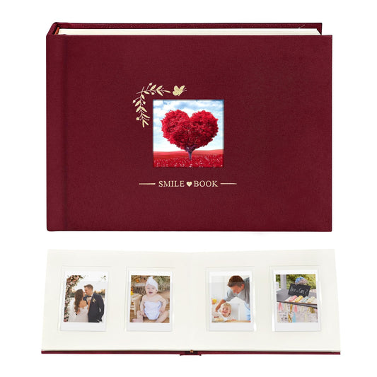 KUWORD | 52 Pockets 3 Inch Instax Mini Photo Album with Writing Space - For Fujifilm, Polaroid, Kpop Cards (Burgundy)