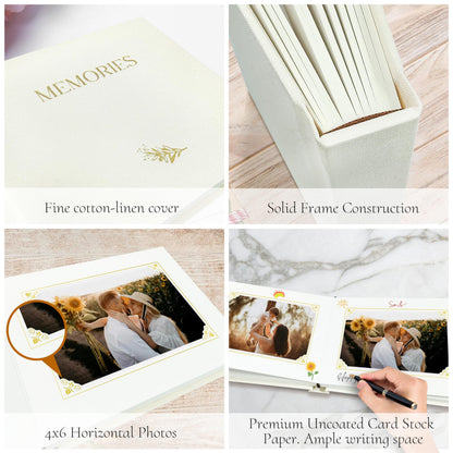 Álbum de fotos pequeño de 6x4, con capacidad para 20 fotos, tapa dura de lino, mini álbum para presumir con espacio para notas, 1 foto por página, álbum de fotos portátil para bodas, bebés, viajes, graduaciones, beige