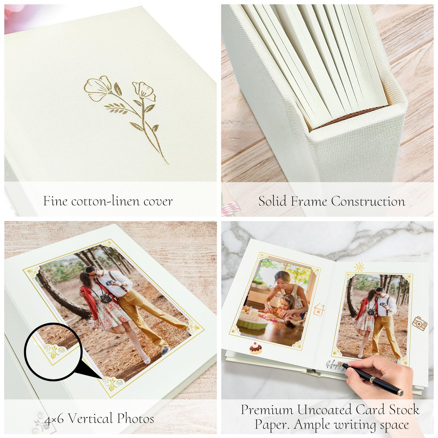 Álbum de Fotos Pequeño 4x6 con Capacidad para 20 Fotos, Tapa Dura de Lino, Mini Libro para Mostrar con Espacio para Notas, 1 Foto por Página, Álbum de Fotos Portátil para Bodas, Bebés, Viajes, Graduaciones, Beige