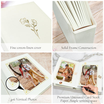 Álbum de Fotos Pequeño 4x6 con Capacidad para 20 Fotos, Tapa Dura de Lino, Mini Libro para Mostrar con Espacio para Notas, 1 Foto por Página, Álbum de Fotos Portátil para Bodas, Bebés, Viajes, Graduaciones, Beige