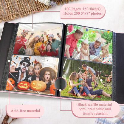 Álbum de fotos de 5x7 para 200 fotos, 2 fotos por página, 100 páginas, excelente libro de fotos de tela para fotos, álbum de fotos rosa de 5x7 para recuerdos de bodas, bebés, familias y mascotas de Kuword