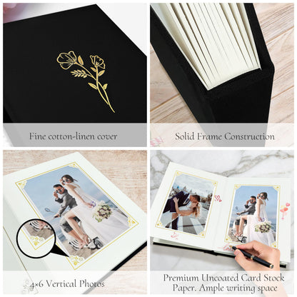 KUWORD | Small Linen Photo Album 4x6 - Holds 20 Photos (Black)