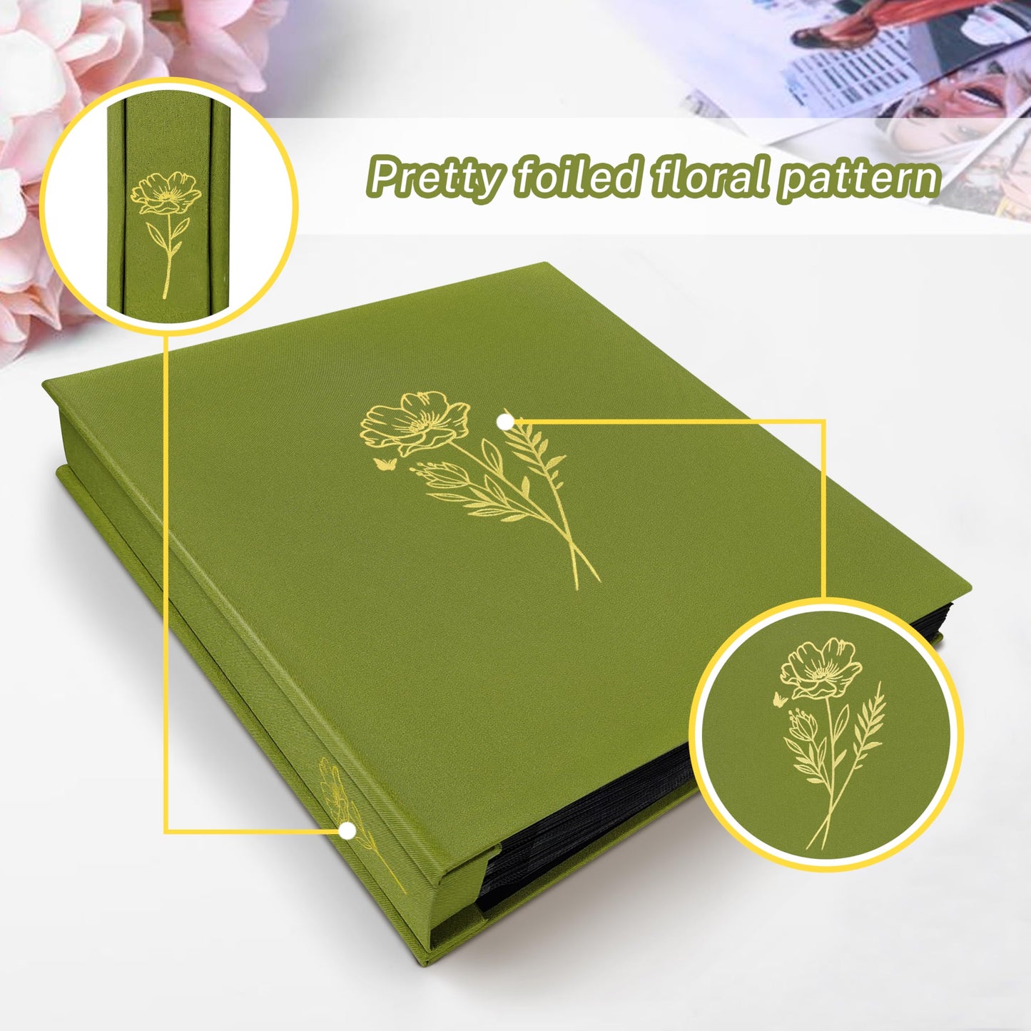 Álbum de fotos de 8x10 con capacidad para 100 fotos, 100 bolsillos, álbum de fotos con excelente cubierta de tela, libro de fotos para fotos de 8x10, álbum de fotos para viajes, bodas, recuerdos familiares, color oliva